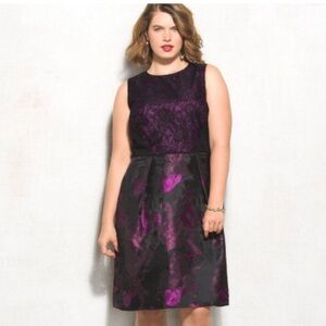 Lovely By Adrianna Papell- Black and Purple Puffy Midi Dress Size‎ 8
